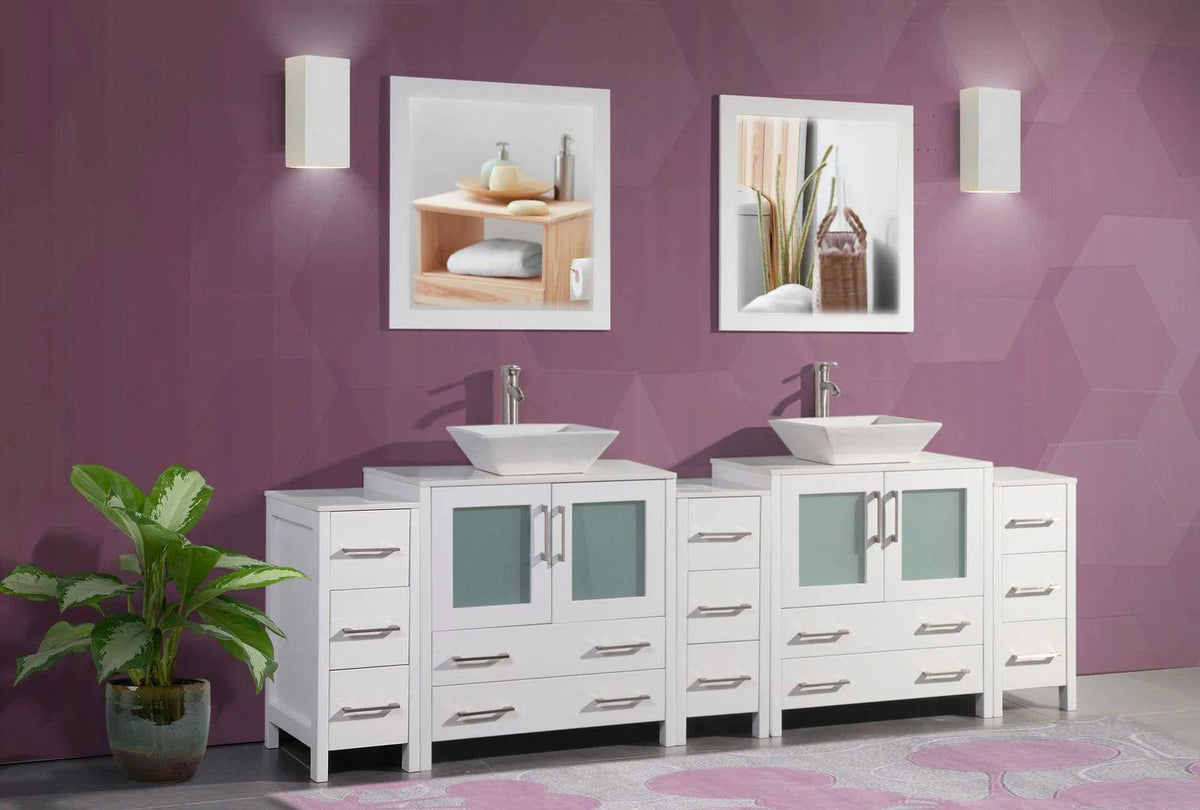 96 in. Double Sink Bathroom Vanity Combo Set in White - Decohub Home