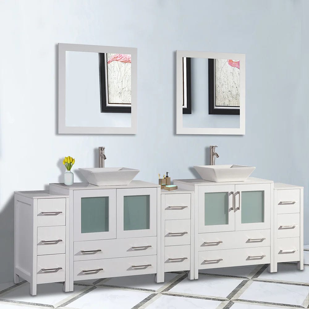 96 in. Double Sink Bathroom Vanity Combo Set in White