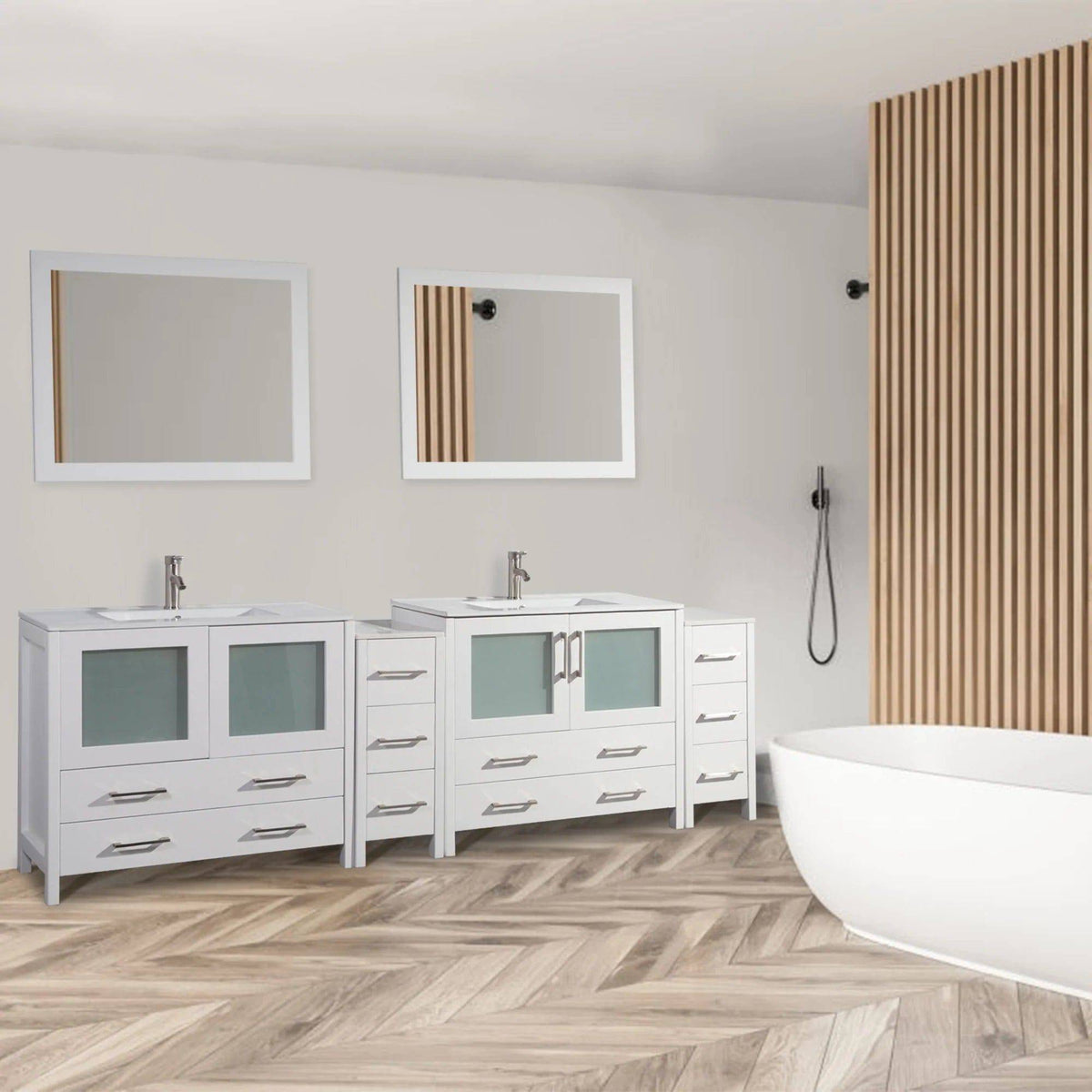 Ocean Royal 96 in. White Double Vanity Set with Mirrors