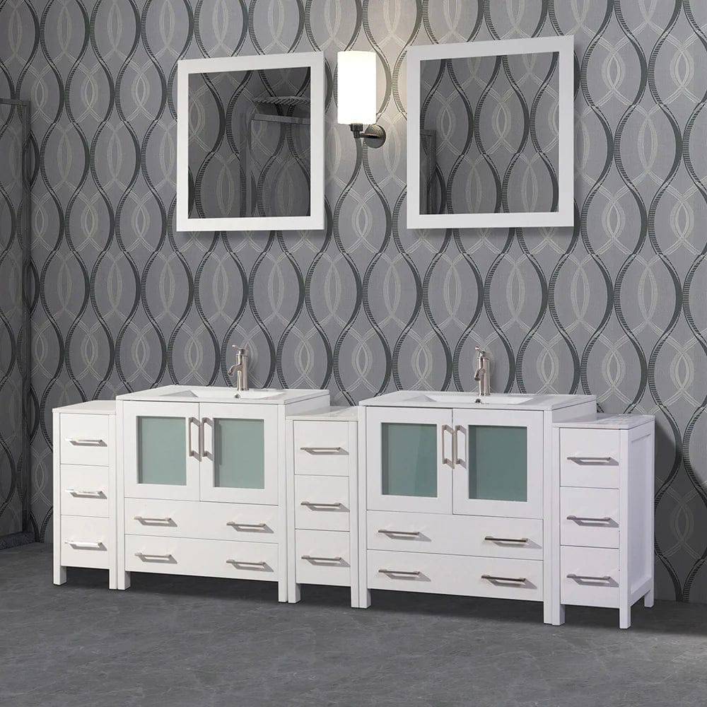 Ocean Royal 96 in. White Double Vanity Set with Two Mirrors