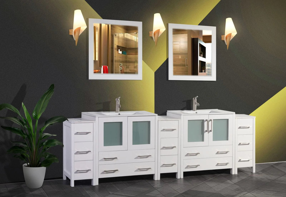 Ocean Royal 96 in. White Double Vanity Set with Two Mirrors