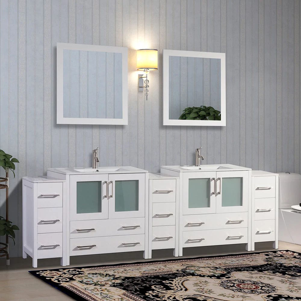 Ocean Royal 96 in. White Double Vanity Set with Two Mirrors