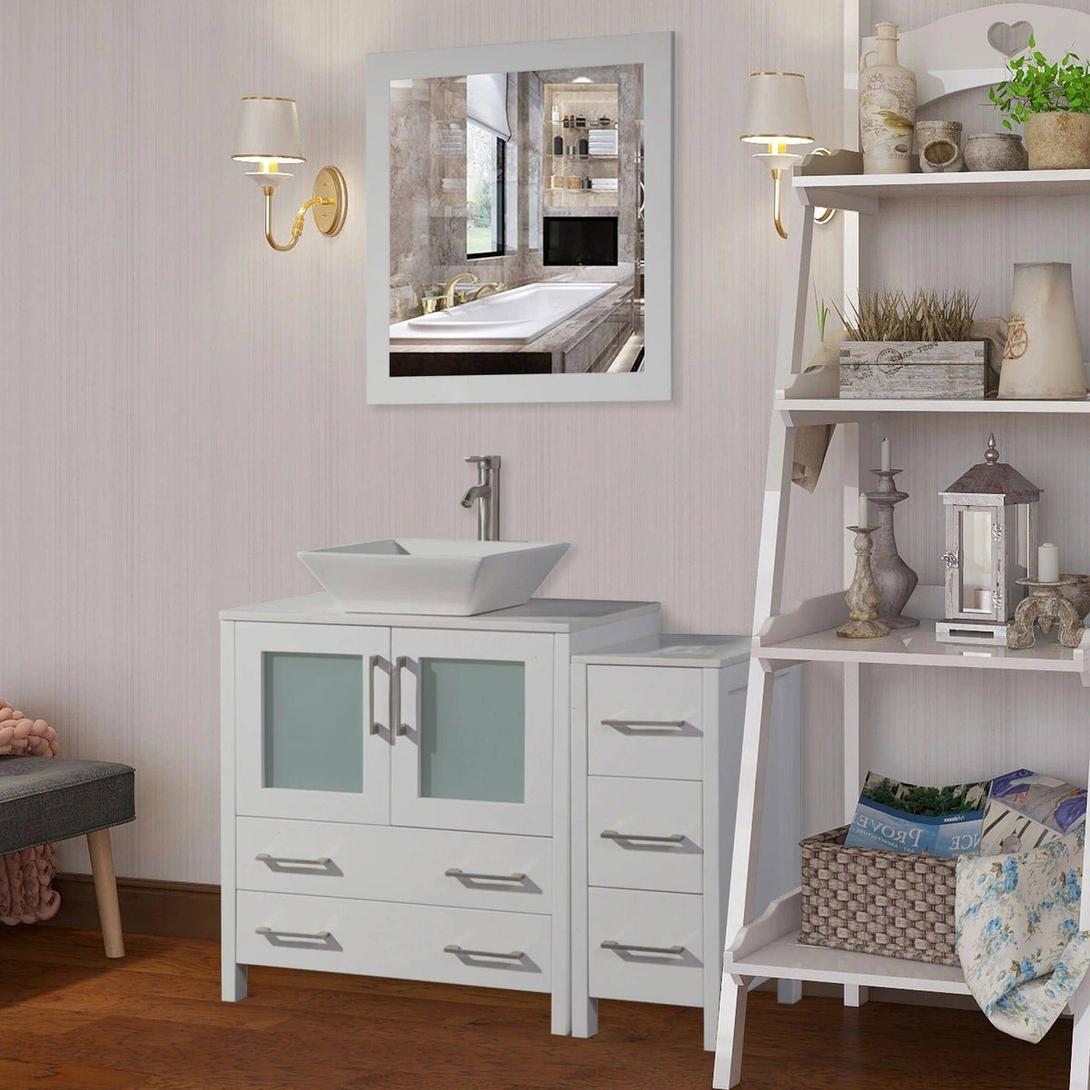Ocean Royal 42 in. White Single Sink Vanity Set with 5 Drawers