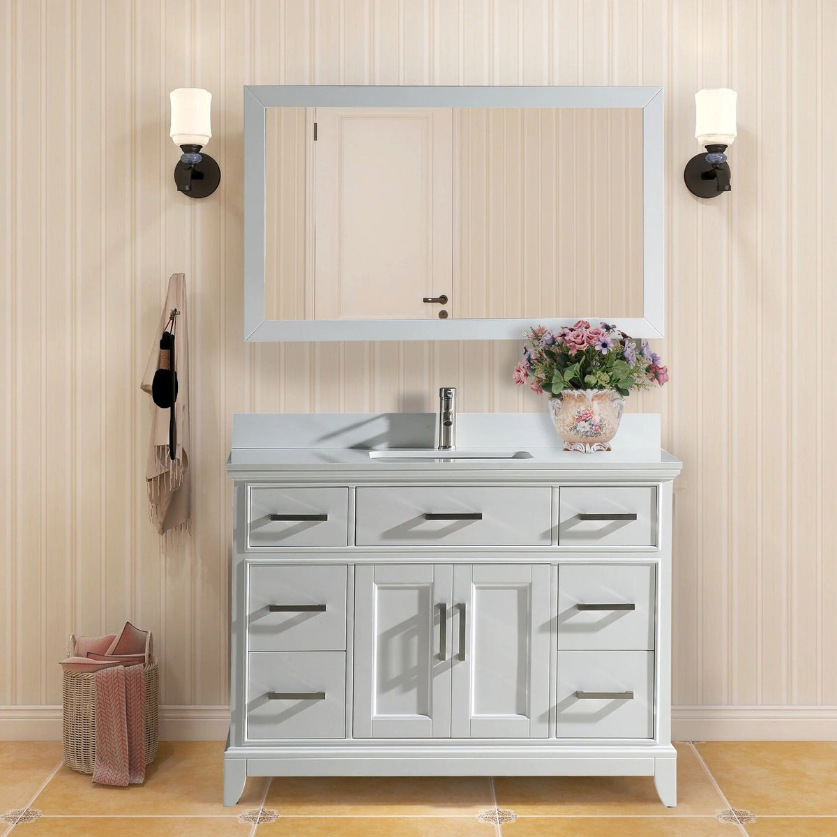 Juego de tocador de baño con lavabo individual de 48 pulgadas en color blanco