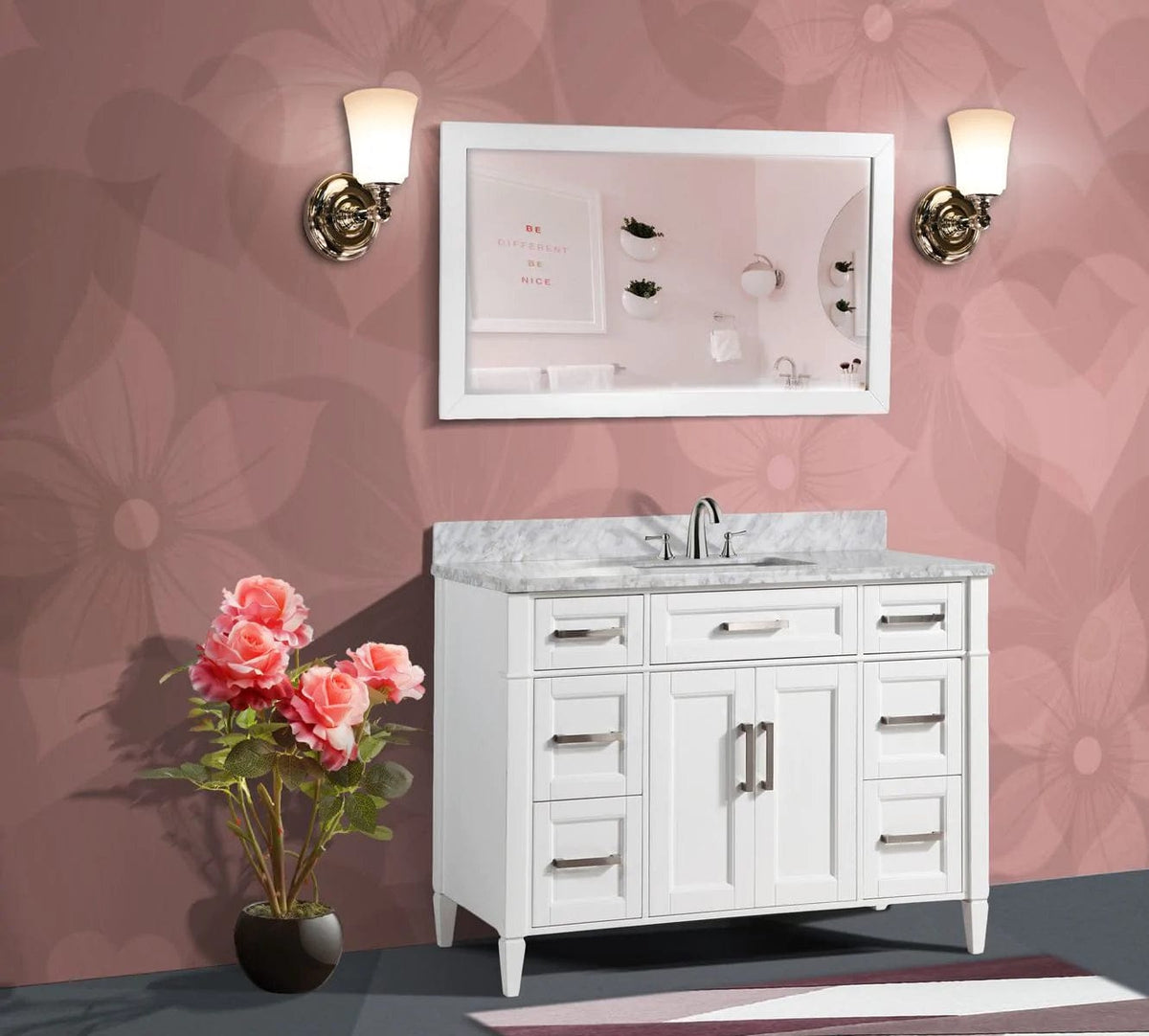 48 in. Single Sink Bathroom Vanity Set in White with Carrara Marble Top