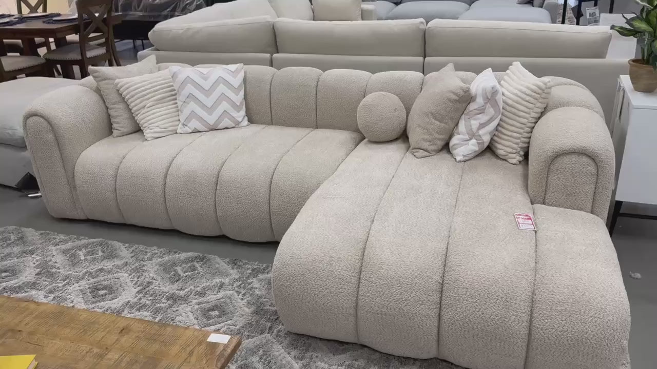 Lis 115-Inch Bouclé Chaise Sectional, Sand or Ivory