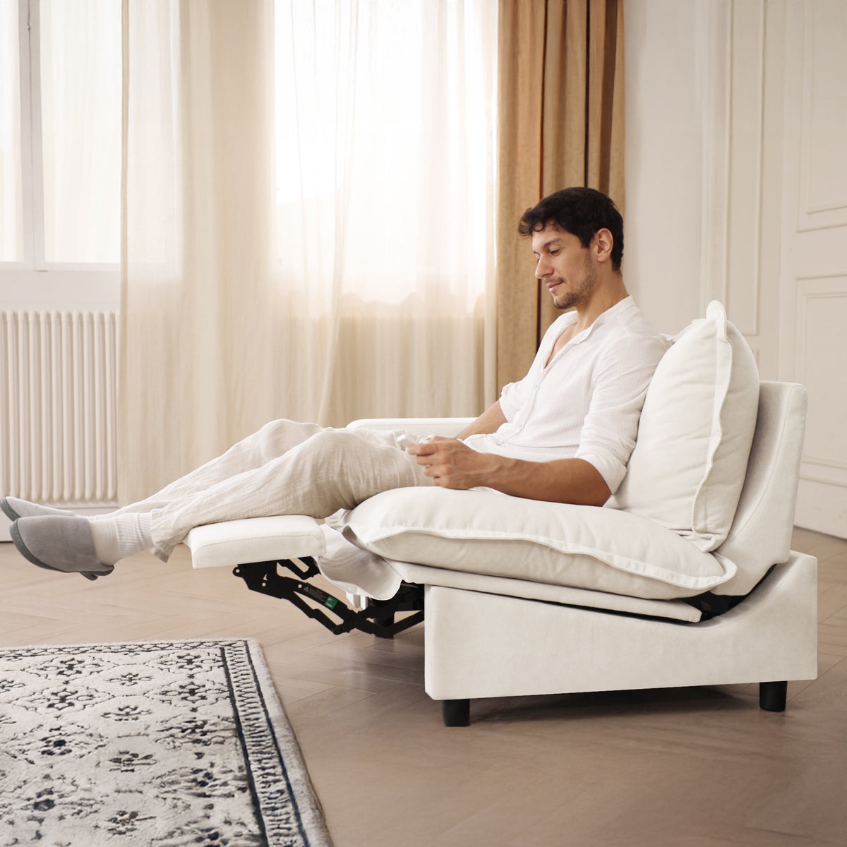 Contemporary Linen-Look Sectional with Wireless Charging