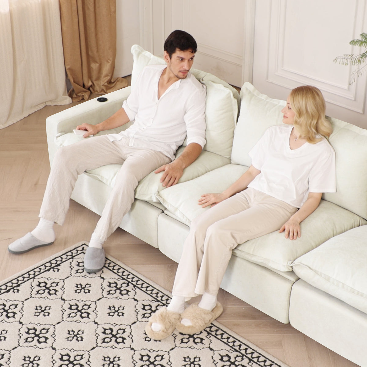Contemporary Linen-Look Sectional with Wireless Charging