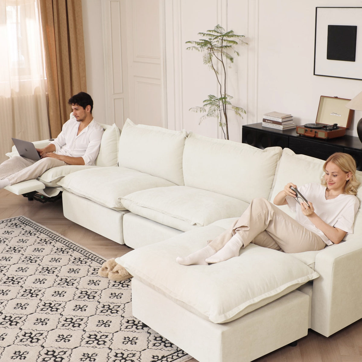 Contemporary Linen-Look Sectional with Wireless Charging