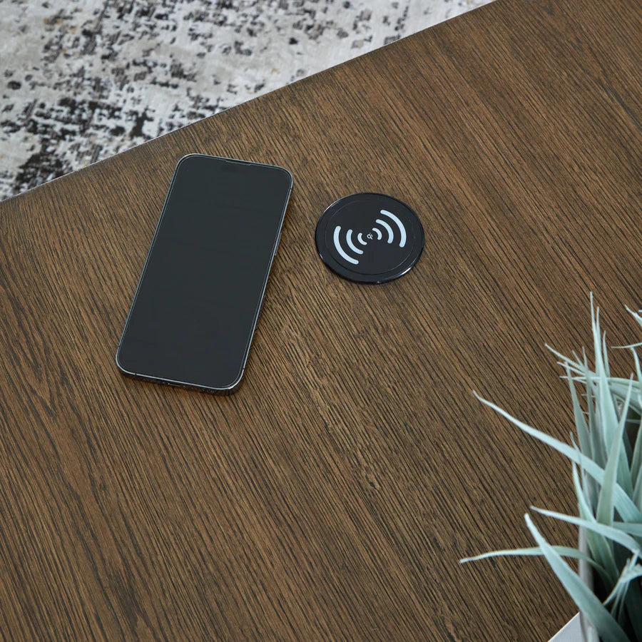 Rosswain Warm Brown End Table with Wireless Charging