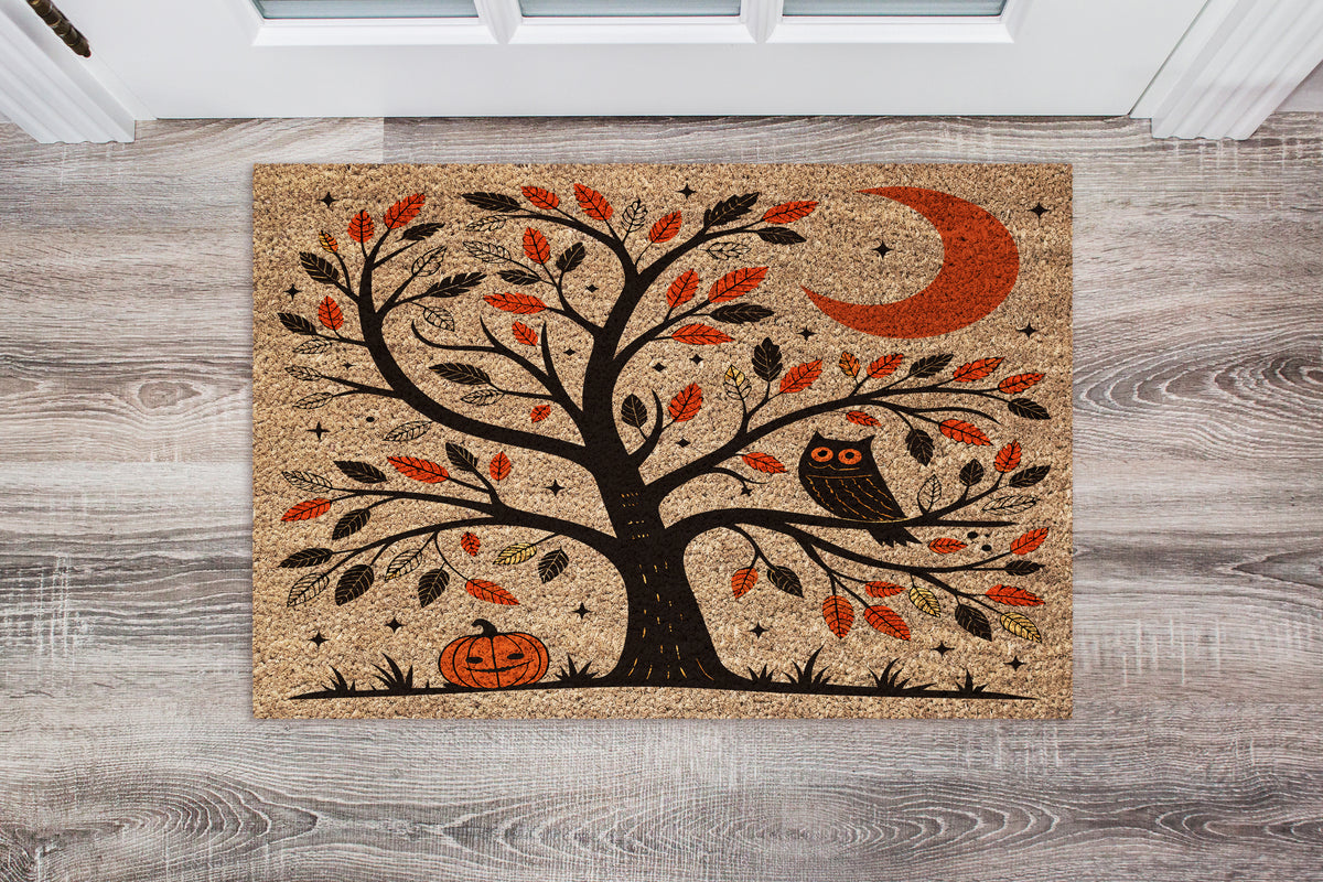 Scandinavian Folk Art Owl Tree Doormat