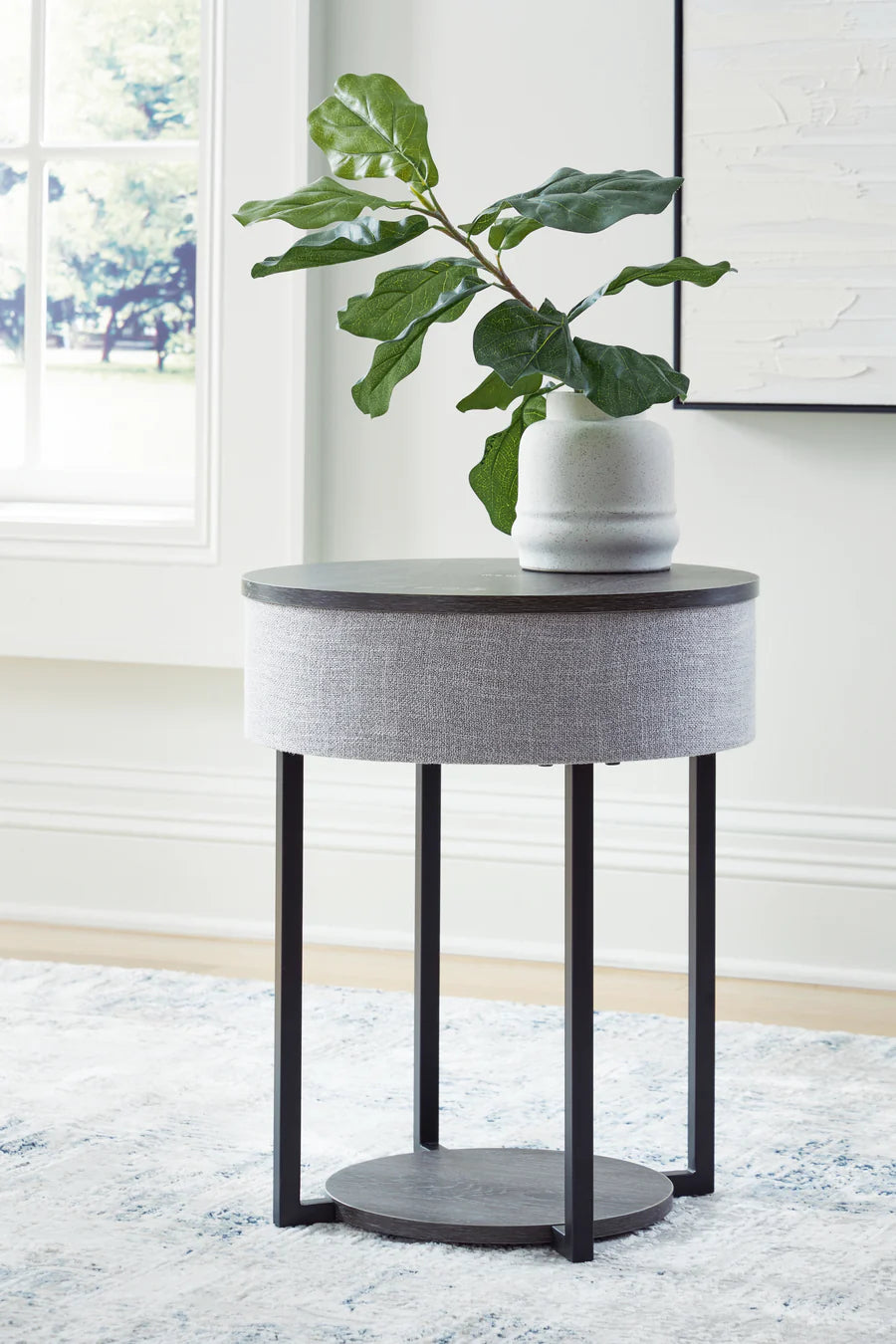 Sethlen Gray Accent Table with Bluetooth Speaker