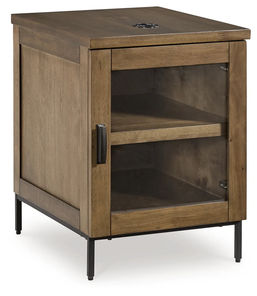 Torlanta Brown and Black Chairside Table with Wireless Charging