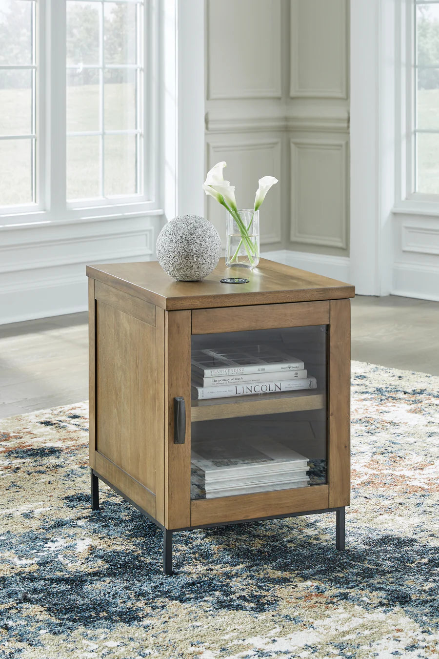 Torlanta Brown and Black Chairside Table with Wireless Charging