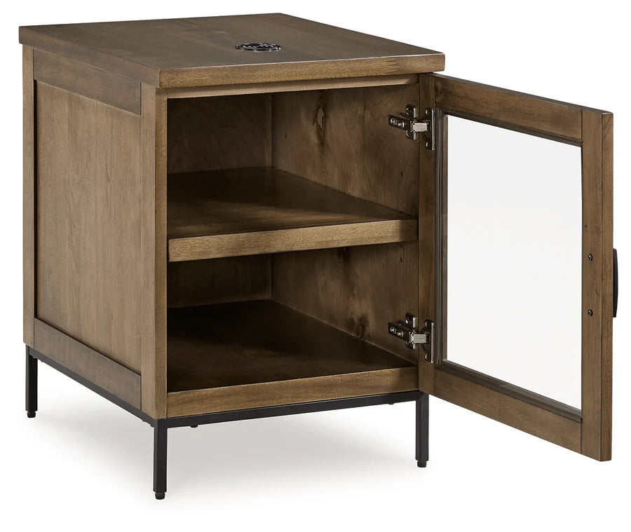 Torlanta Brown and Black Chairside Table with Wireless Charging