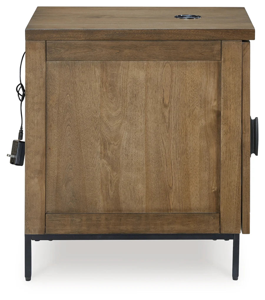 Torlanta Brown and Black Chairside Table with Wireless Charging