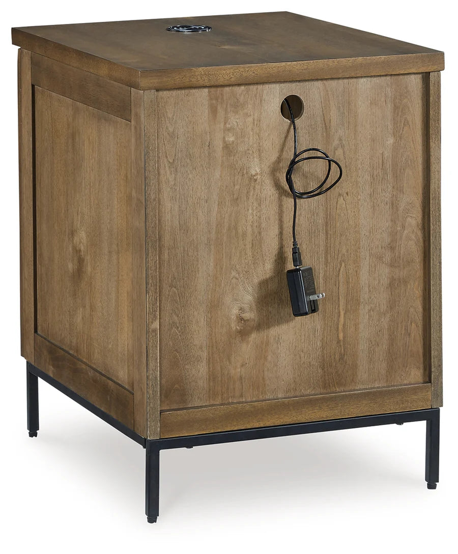 Torlanta Brown and Black Chairside Table with Wireless Charging