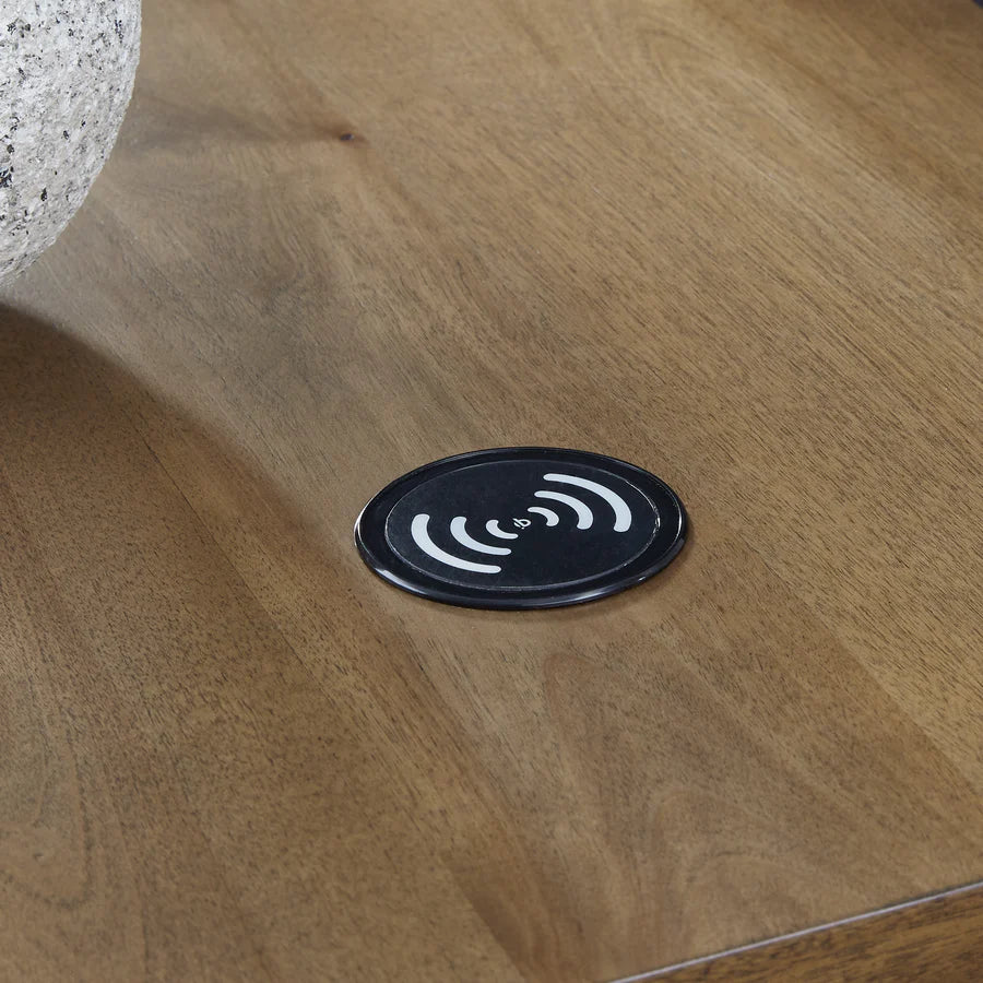 Torlanta Brown and Black Chairside Table with Wireless Charging