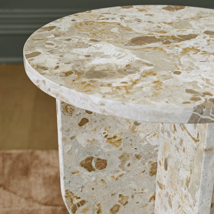 Treygan Beige Marble Round Accent Table