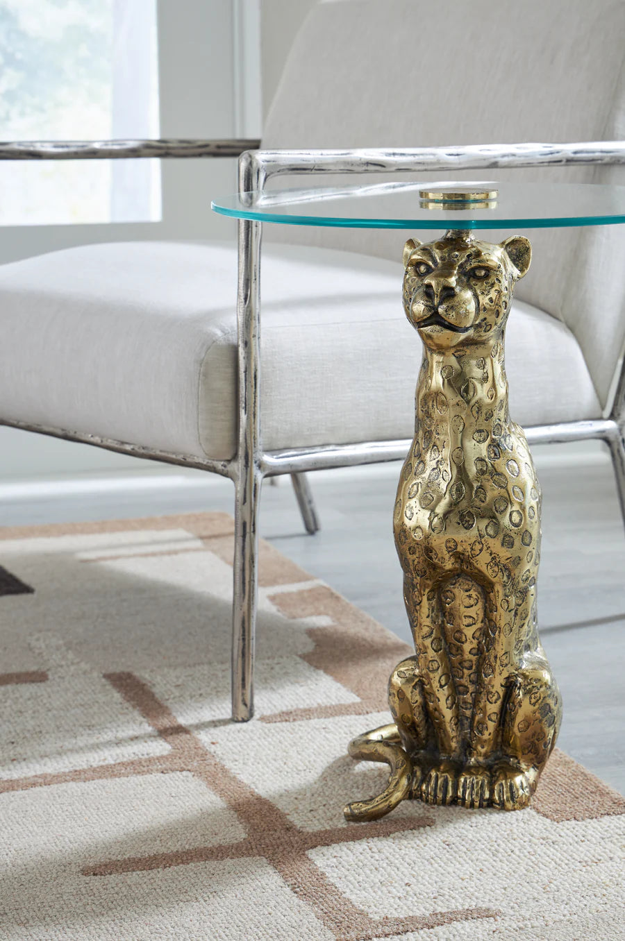 Vallain Antique Gold Leopard Accent Table