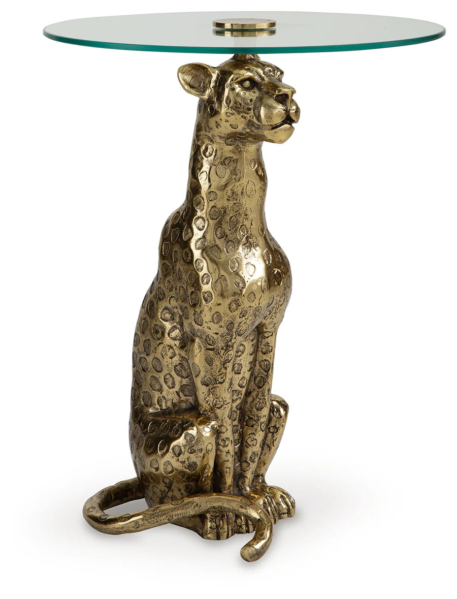 Vallain Antique Gold Leopard Accent Table