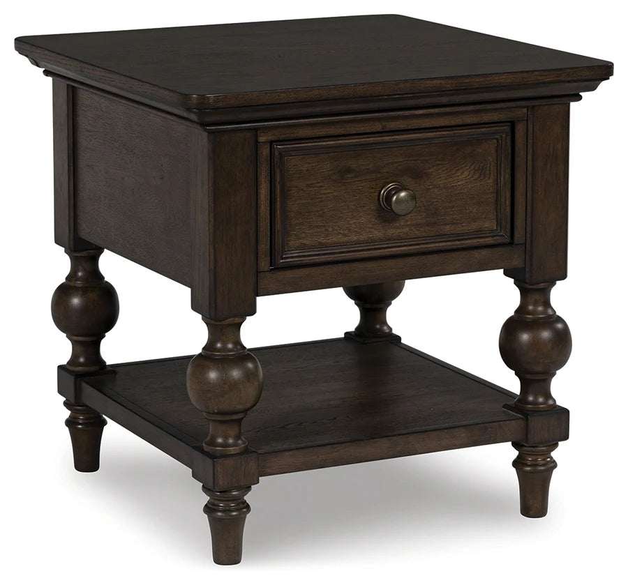 Veramond Brown Walnut End Table with Drawer