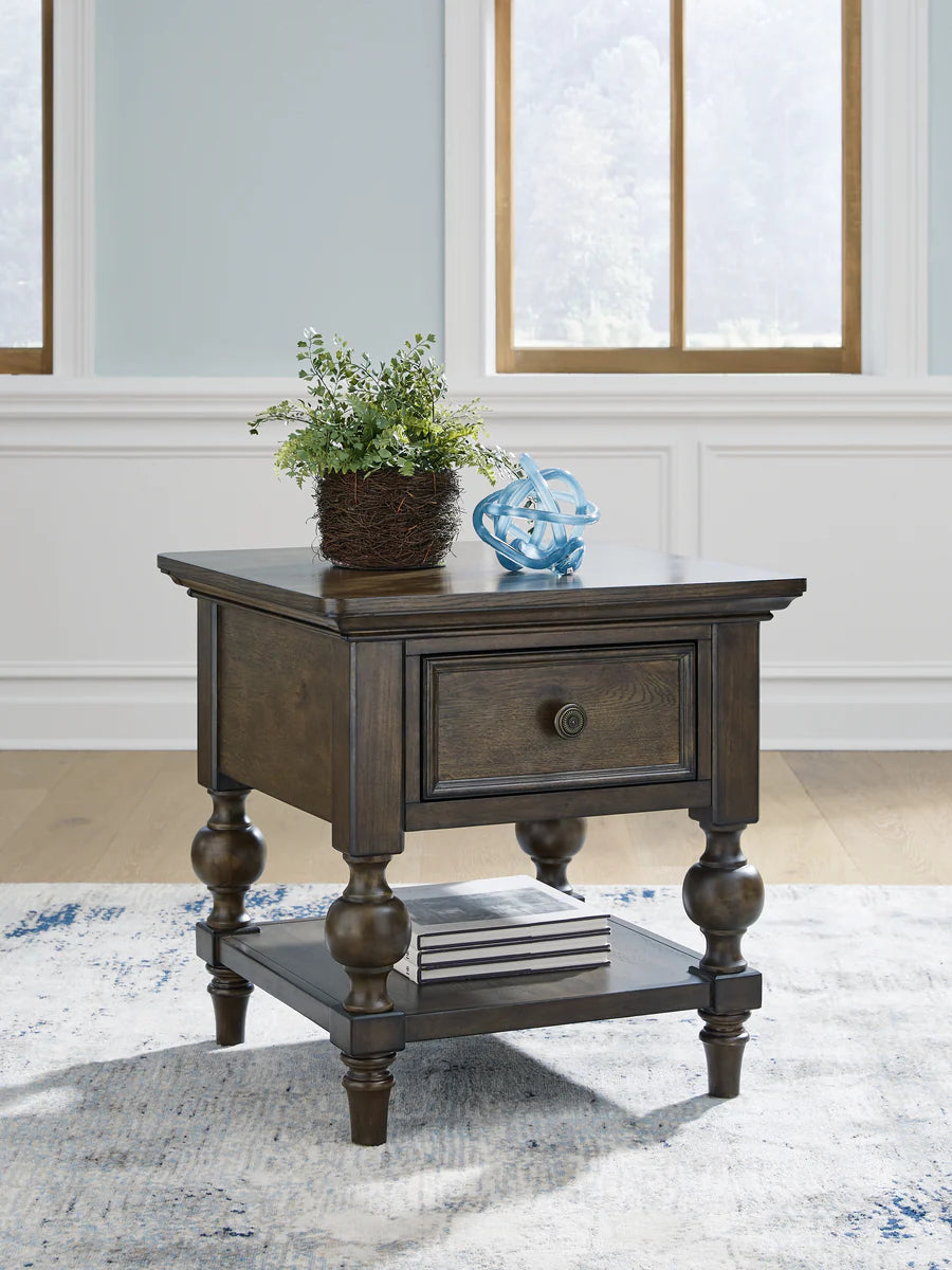 Veramond Brown Walnut End Table with Drawer