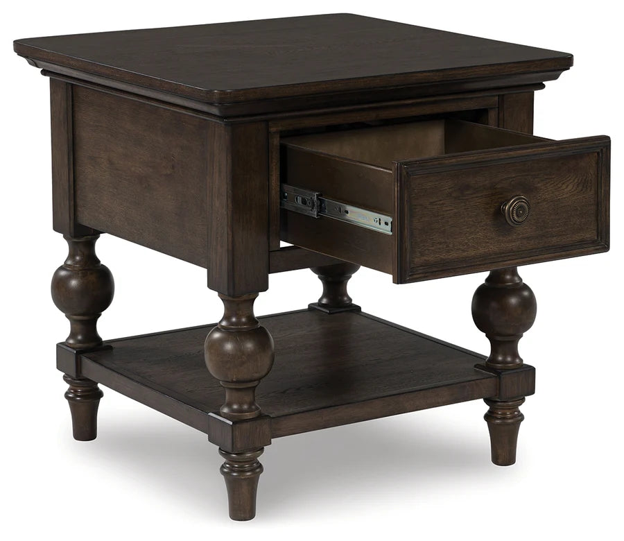 Veramond Brown Walnut End Table with Drawer