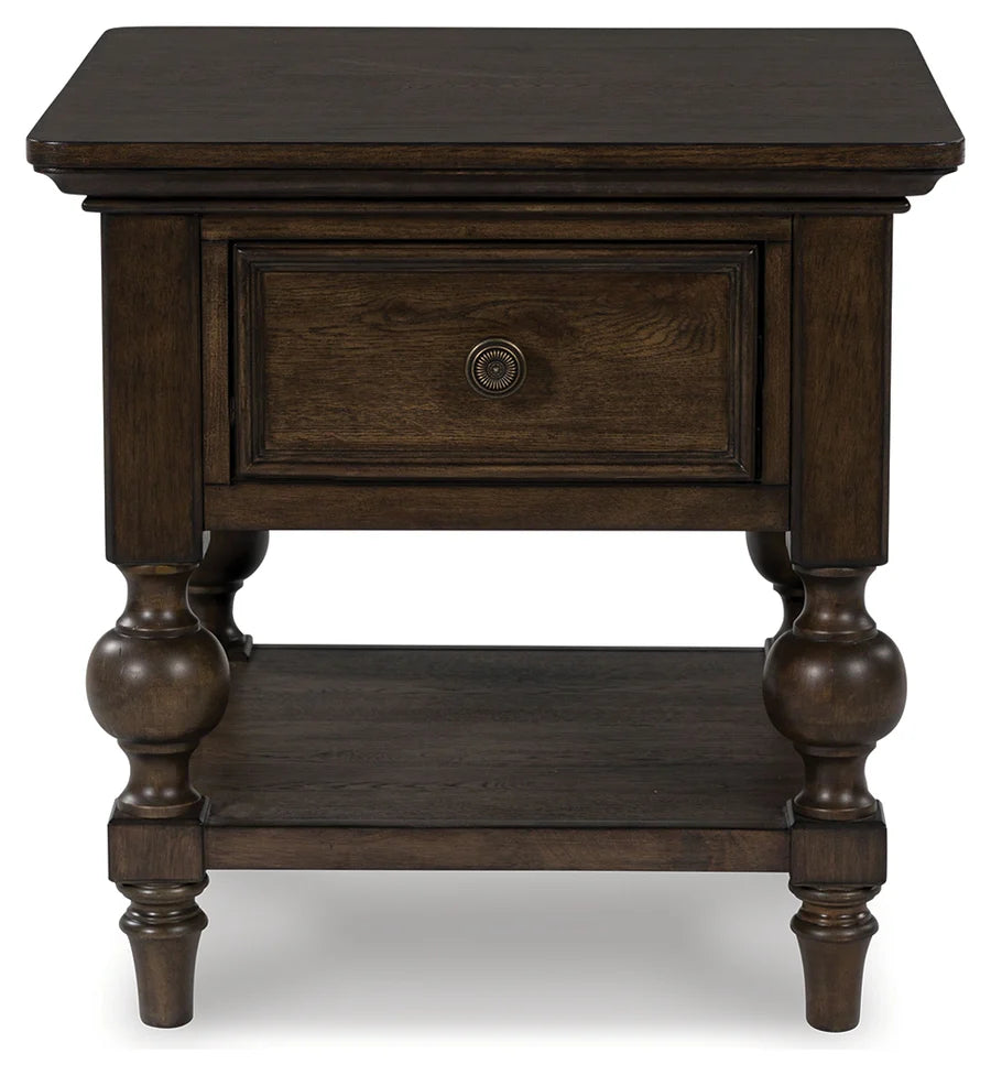 Veramond Brown Walnut End Table with Drawer