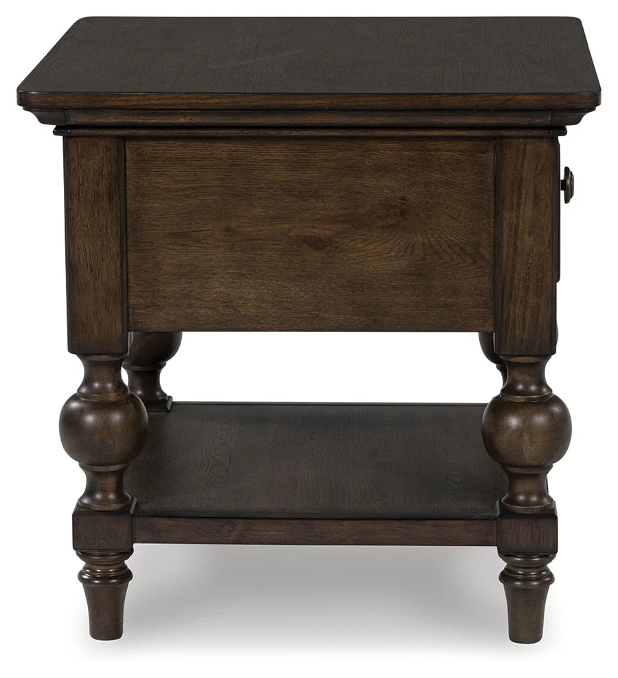 Veramond Brown Walnut End Table with Drawer