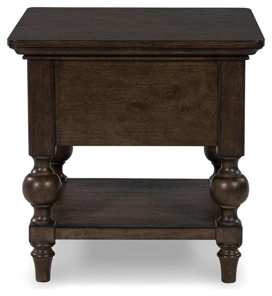 Veramond Brown Walnut End Table with Drawer