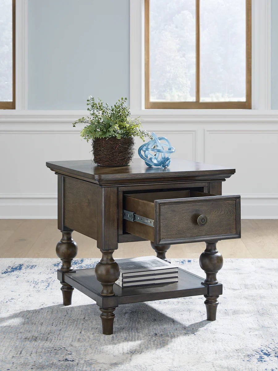Veramond Brown Walnut End Table with Drawer