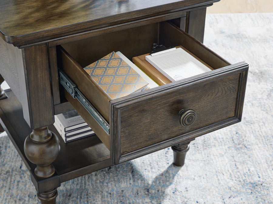 Veramond Brown Walnut End Table with Drawer