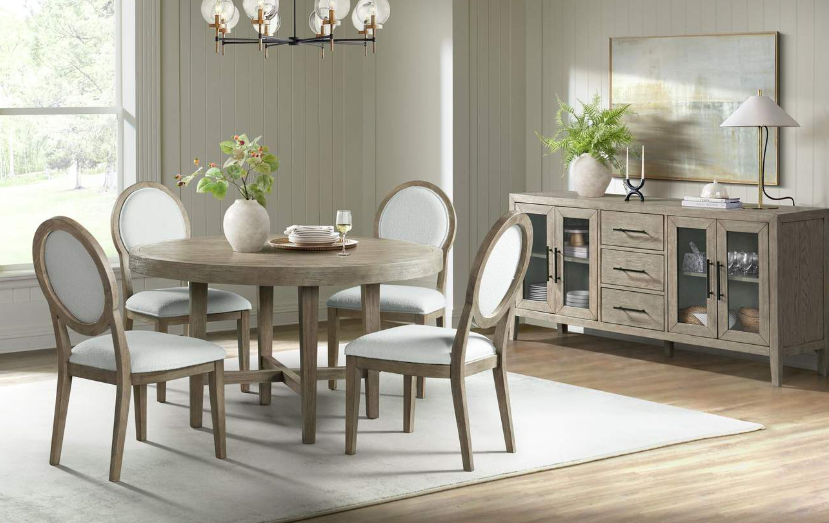 Versailles Gray Round Dining Set & Buffet Options